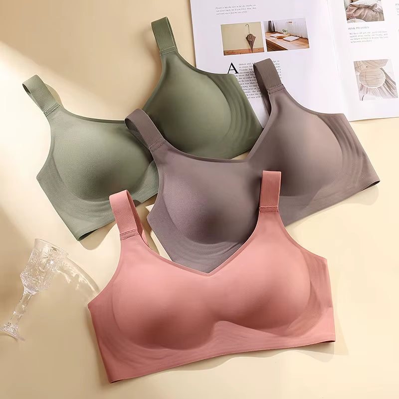 Jelly Support Seamless Bra for Big Breasts, Slim Fit, Push-Up Anti-Sagging, Wire-Free Underwear, Sports Bra, Breathable