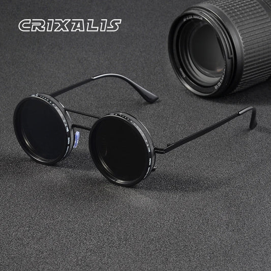 CRIXALIS ND9 Speed Adjustable Dimming Sunglasses Men Women Punk Round Frame Sun Glasses Outdoor Fishing Driving Eyewear UV400